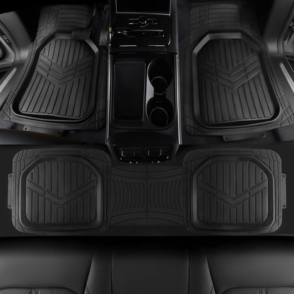 Amazon Basics 3-Piece All-Weather Heavy Duty, Full Set Rubber Floor Mats for Universal Fit in Cars, SUVs, and Trucks, Black, Trim to Customize