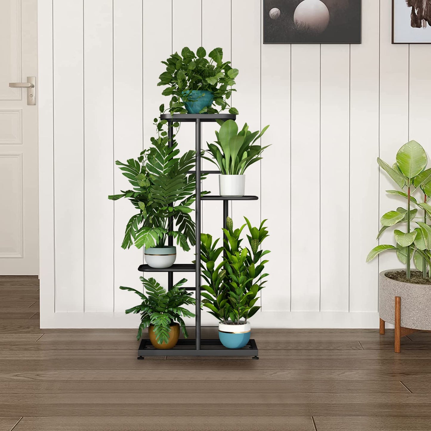LINZINAR Plant Stand Indoor Outdoor Metal 4 Tier 5 Potted Multiple Flower Pot Holder ShelfPlanter Display Shelving Unit for Patio Garden Corner Balcony Living Room