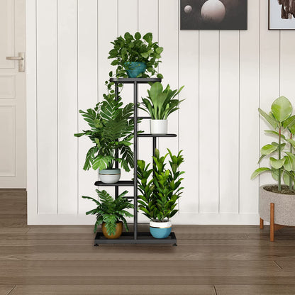LINZINAR Plant Stand Indoor Outdoor Metal 4 Tier 5 Potted Multiple Flower Pot Holder ShelfPlanter Display Shelving Unit for Patio Garden Corner Balcony Living Room
