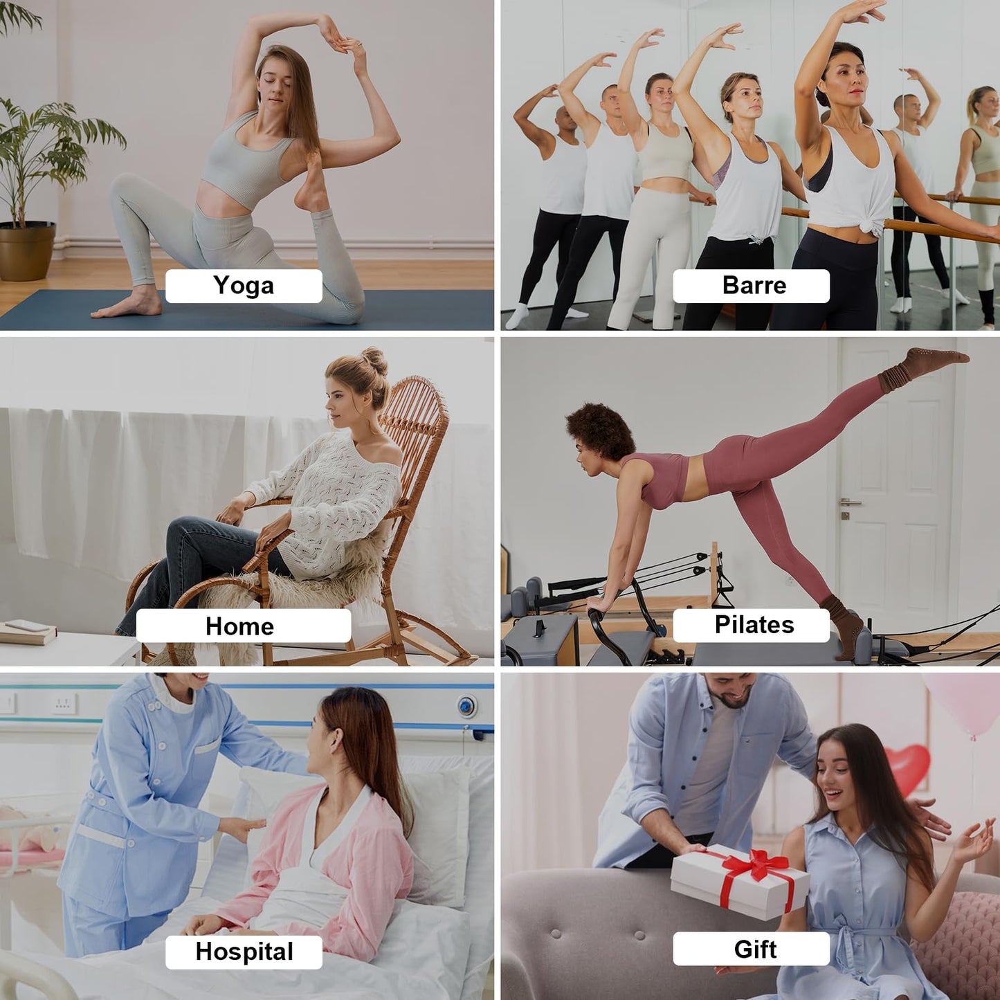 Grip Pilates Socks for Women, Yoga Slouch Socks with Grip for Barre Workout Hospital Long Scrunch Slipper Socks