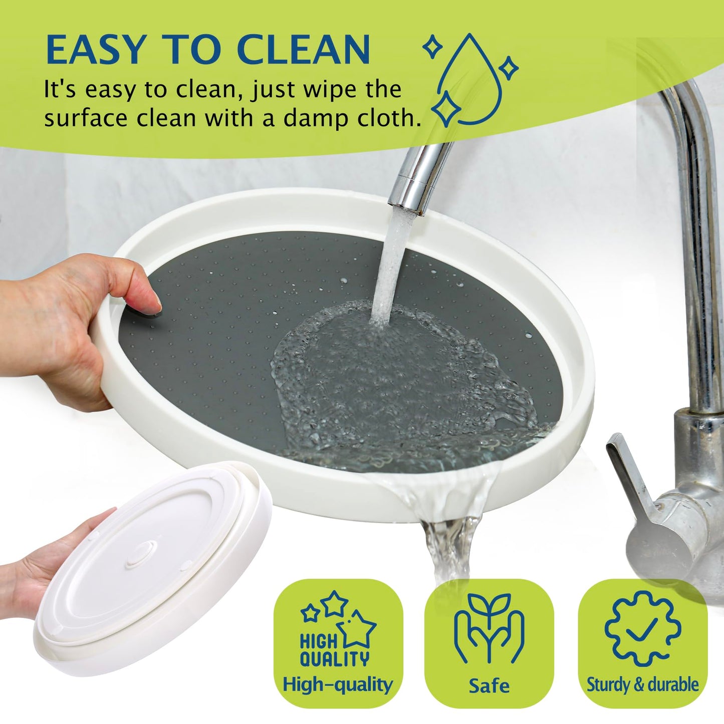 Lazy Susan Turntable, Set of 4, 10 Inch Non-Skid Lazy Susan Organizer for Cabinet, Pantry Organization, Kitchen Storage, Bathroom Sink Cabinet, Refrigerator, Countertop, Spice Rack (4 Pack 10 in)