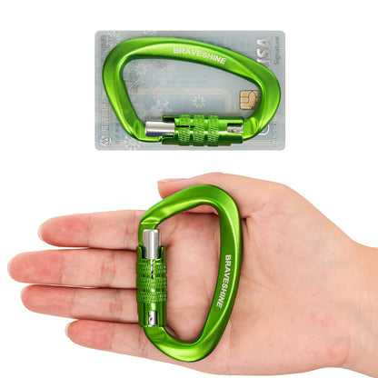 Heavy-Weight Carabiner Clips 12KN Aluminum D Ring Double Locking Caribeaner Hooks - Green