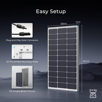 Renogy Solar Panel 100 Watt 12 Volt, High-Efficiency Monocrystalline PV Module Power Charger for RV Marine Rooftop Farm Battery and Other Off-Grid Applications, RNG-100D-SS, Single 100W