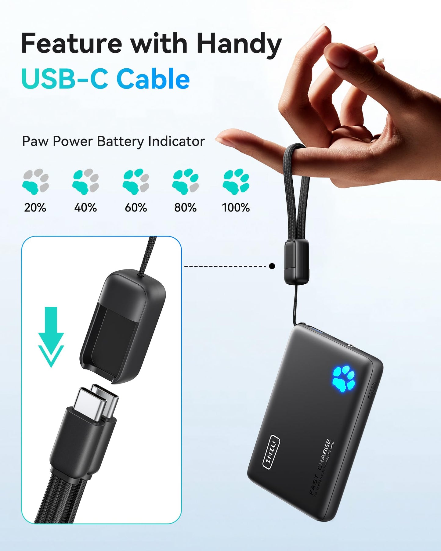 INIU Portable Charger, Ultra Slim 10000mAh 45W PD Power Bank, USB C in&Out Fast Charging Battery Pack, External Phone Powerbank Compatible with iPhone 16 15 14 13 Samsung S22 S21 Google iPad etc