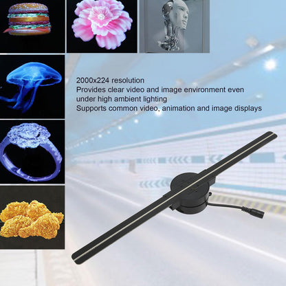 3D Hologram Fan, 16.5in 3D Hologram Projector Advertising Display With 224 LED Light Beads Holographic Video Projector for Business Store Signs, Bar, Casino, Party, Christmas