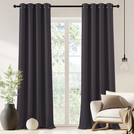 NICETOWN Blackout Drapery Curtain Panel 90 inches Long - Window Treatment Thermal Insulated Grommet Blackout Curtain/Drape for Bedroom Living Room (Greyish Purple, 1 Panel, 46 by 90 inches)