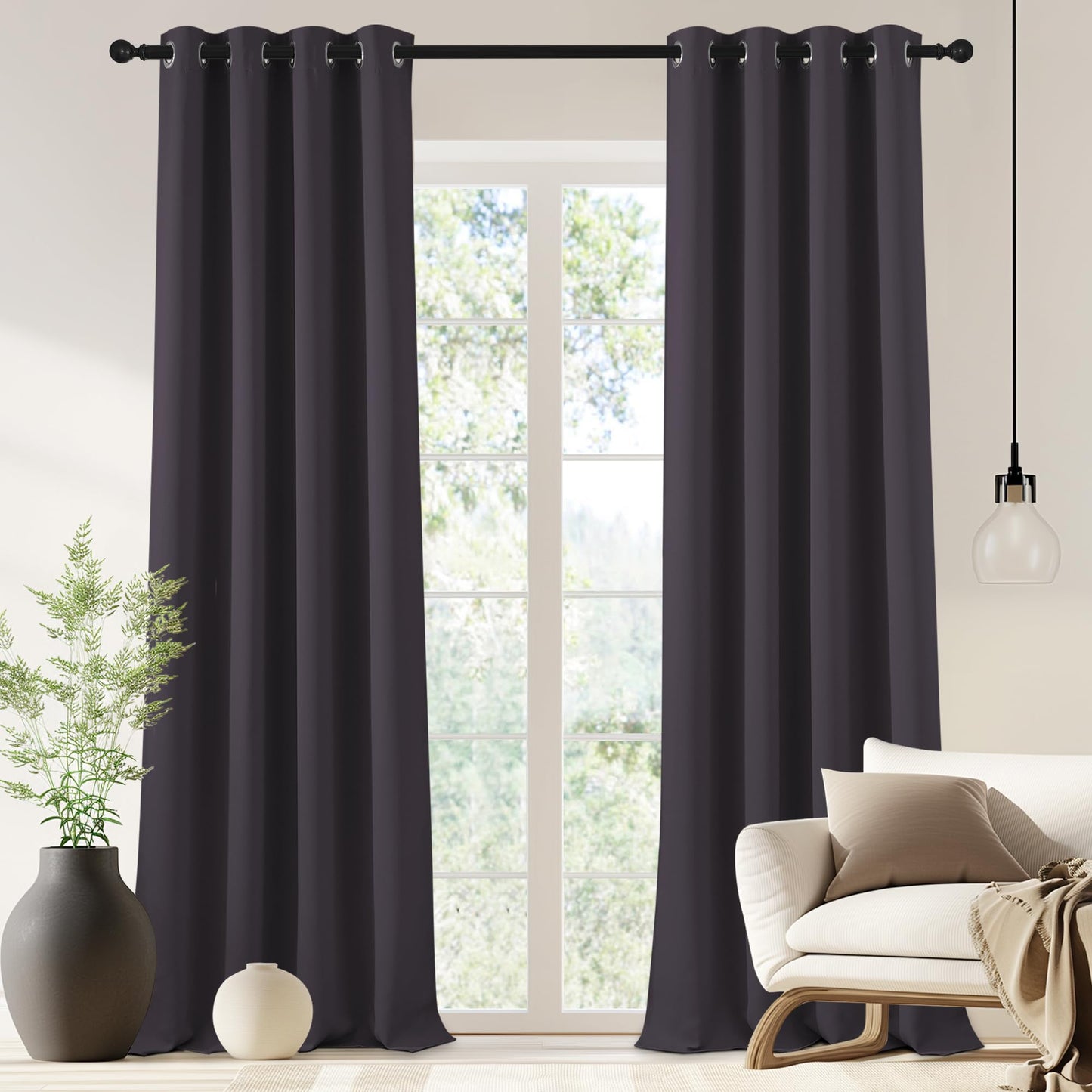 NICETOWN Blackout Drapery Curtain Panel 90 inches Long - Window Treatment Thermal Insulated Grommet Blackout Curtain/Drape for Bedroom Living Room (Greyish Purple, 1 Panel, 46 by 90 inches)