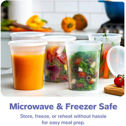 GUSTO [32 oz. - 24 Count Plastic Deli Containers with Lids - Disposable Food Storage Containers With Airtight Lids, Ideal for Soups, Stews, and Meal Prep