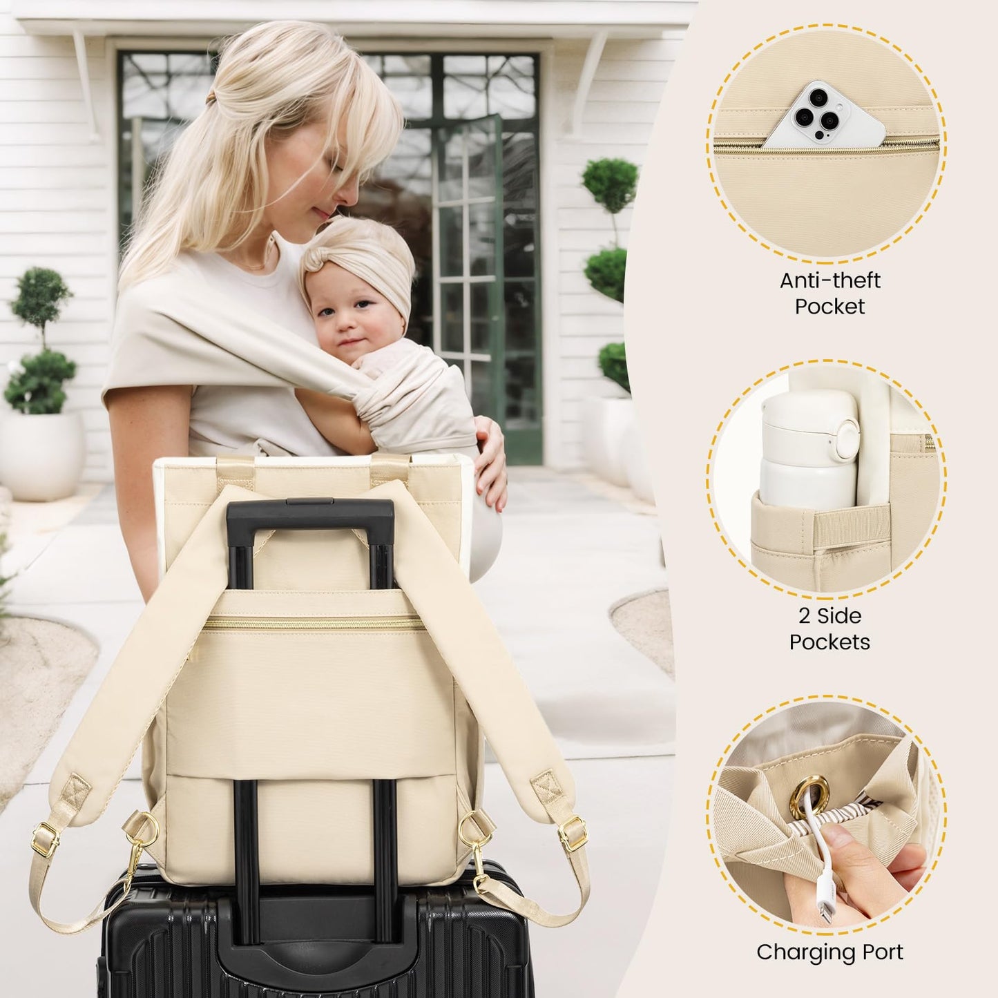 LOVEVOOK Diaper Backpack, Diaper Bag Tote with Insulated Pockets, Baby Bag for Girl Boy with Changing Pad, Large Baby Diaper Bag with Pacifier Case, Anti-Theft Travel Backpack for Women