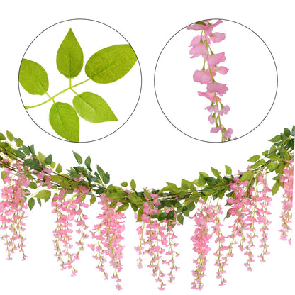 Lvydec Wisteria Artificial Flowers Garland, 4 Pcs Total 28.8ft Artificial Wisteria Vine Silk Hanging Flower for Home Garden Outdoor Ceremony Wedding Arch Floral Decor (Pink)