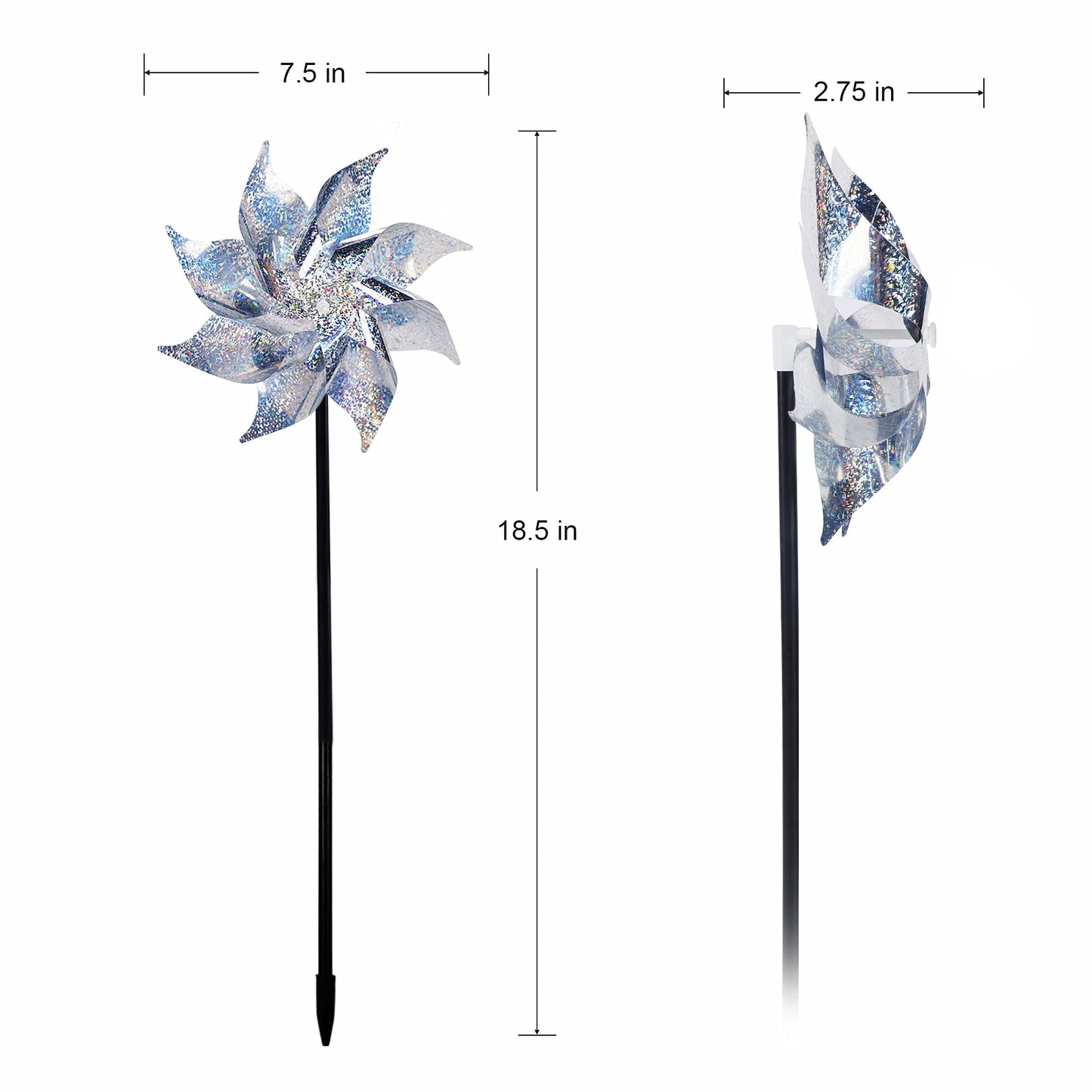 Hausse 10 Pack Reflective Pinwheels with Stakes (Assembly Required), Extra Sparkly Pin Wheel for Garden Decor, Bird Repellent Devices Deterrent to Scare Birds Away from Yard Patio Farm