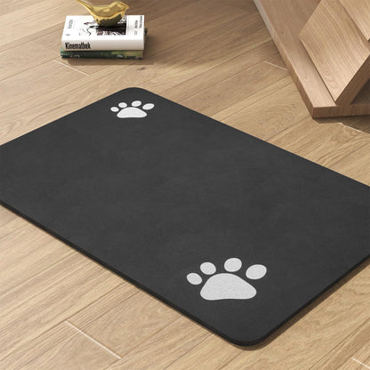 Pet Feeding Mat-Absorbent Dog Mat for Food and Water Bowl-No Stains Quick Dry Water Dispenser Mat-Dog Accessories Pet Supplies-Bowl for Messy Drinkers（Black,16"x24"