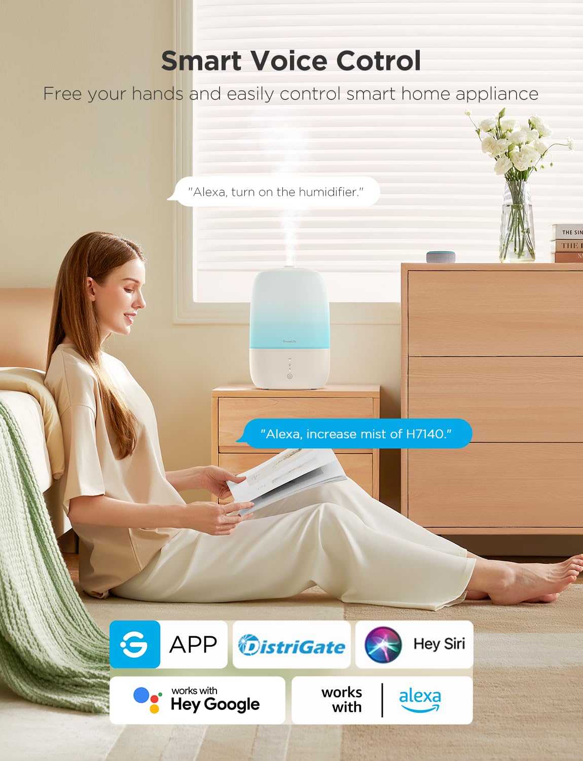 GoveeLife Smart Humidifiers for Bedroom, 3L Top Fill Cool Mist Humidifiers with Essential Oil Diffuser, Humidity Control, WiFi Air Humidifier with Night Light, for Baby, Plants, Home, Work with Alexa