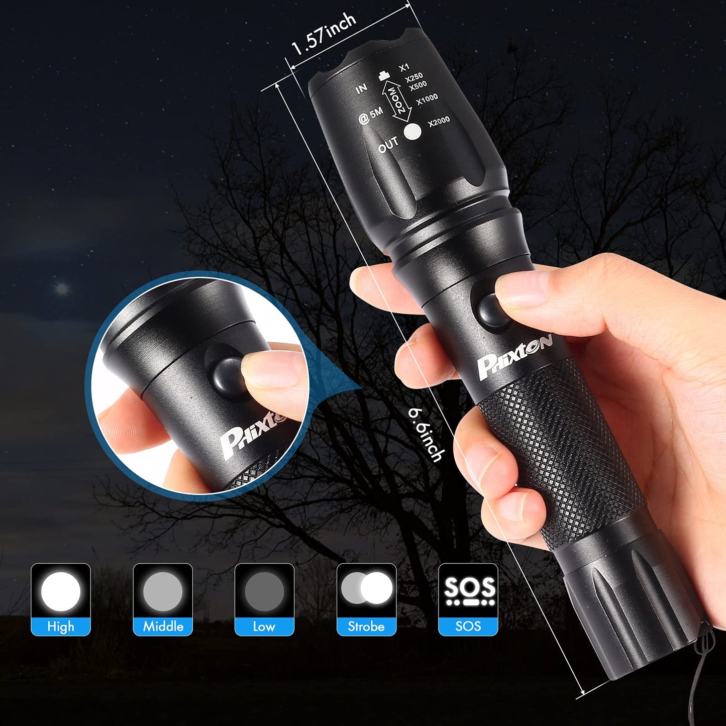 PHIXTON Rechargeable Flashlights High Lumens, USB C Chargeable LED Flashlight, Bright Strong Handheld Flash Lights, Long Lasting, Adjustable Focus, 5 Modes, for Emergencies Hiking Gift