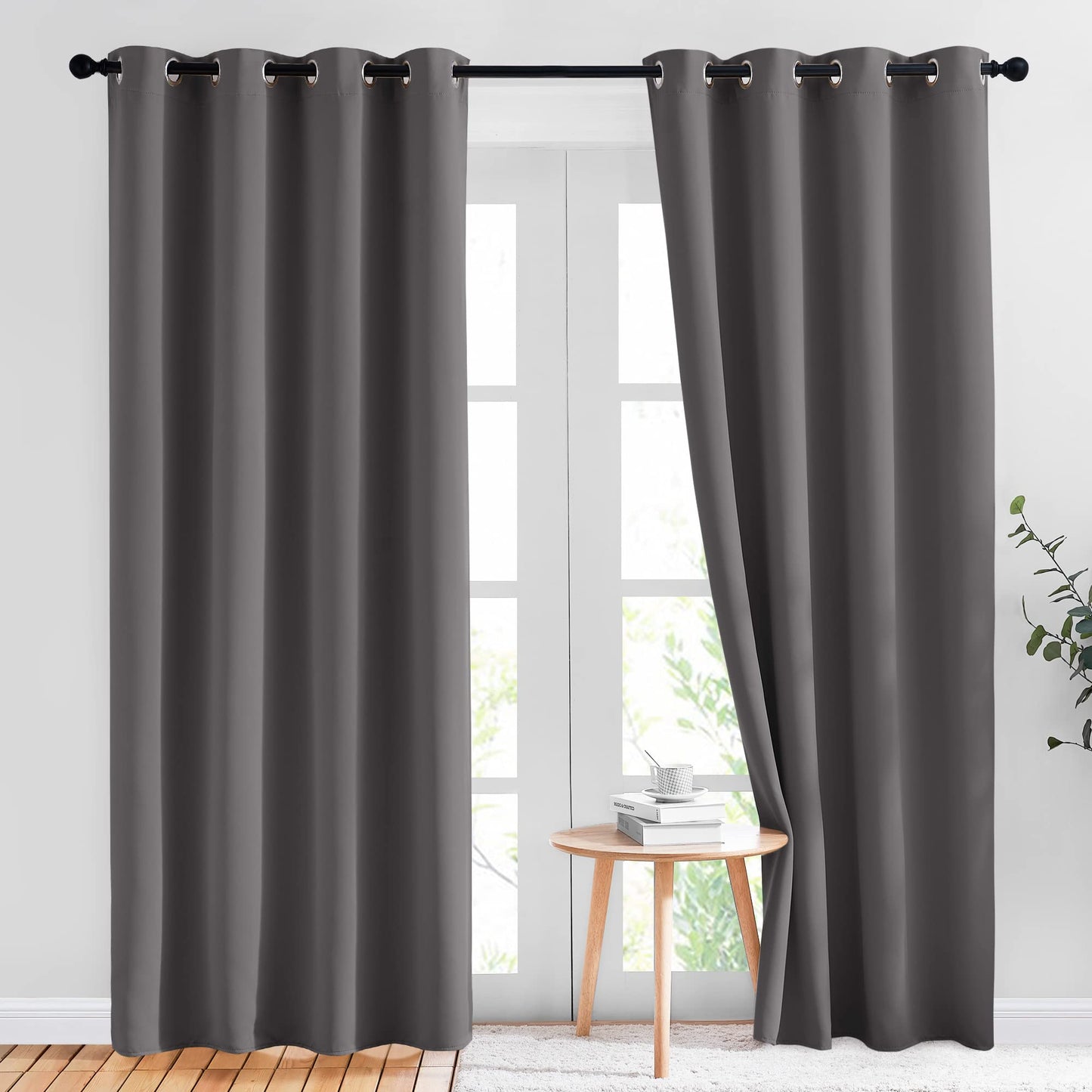 NICETOWN Gray Blackout Curtains for Bedroom 84 inches Long - Thermal Drapes Grommet Room Darkening Light Blocking Curtains Window Treatments for Living Room (2 Panels, W52 x L84, Grey)
