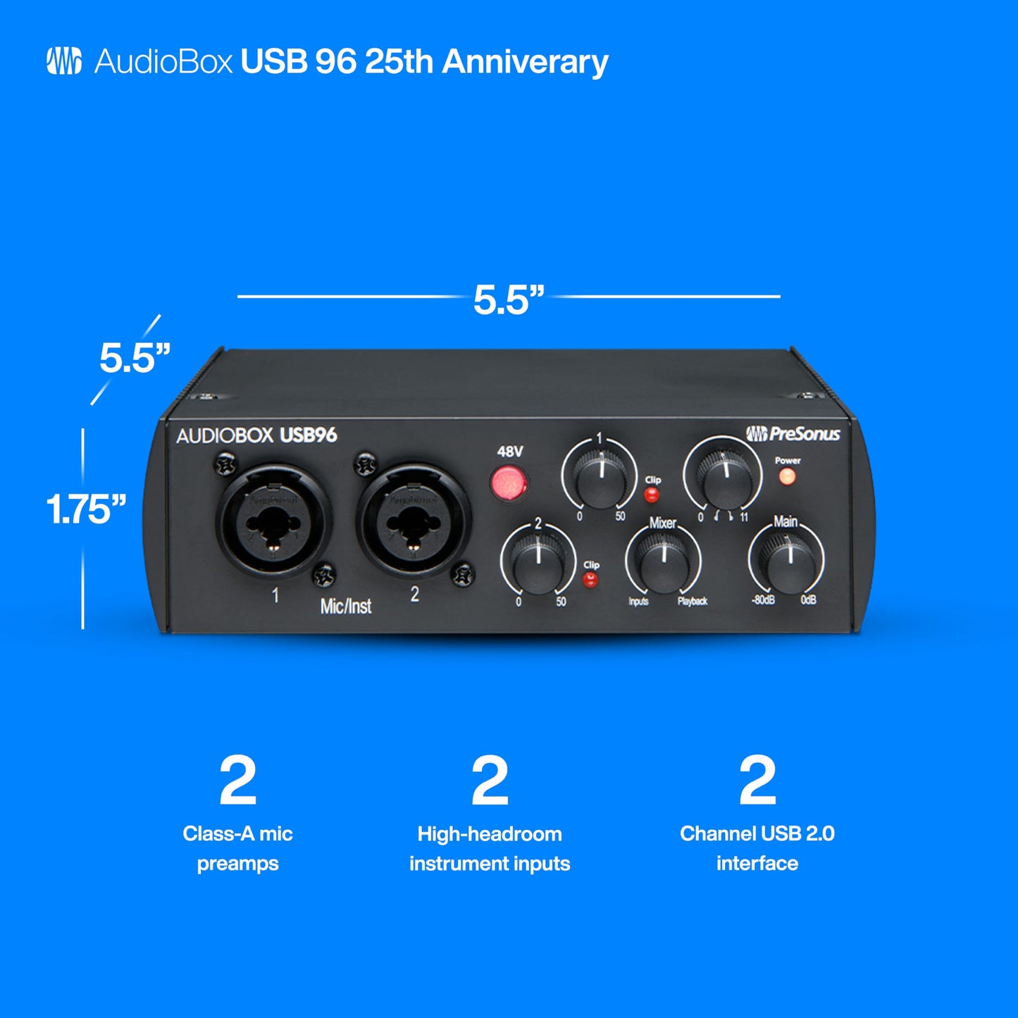 PreSonus AudioBox 96 25th Anniversary USB Audio Interface with Studio One Artist DAW Recording Software