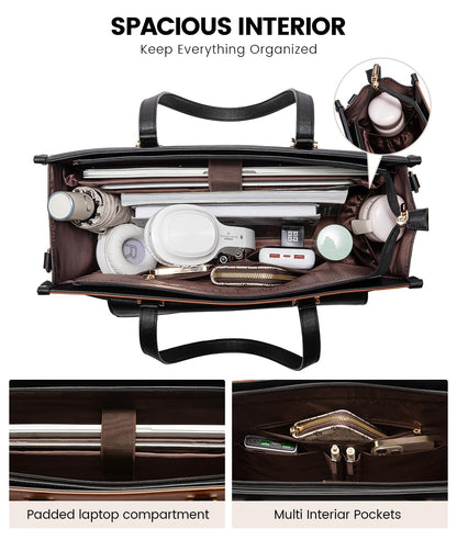 LOVEVOOK Laptop Bag for Women, 15.6'' Laptop Tote Purse 2-in-1 Professional Work Bag Business Briefcase with Clutch Purse, Waterproof Leather Computer Handbag for Teacher Office Travel