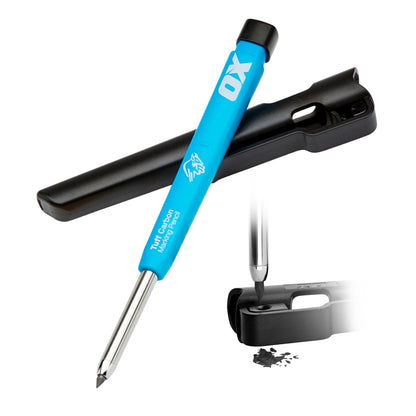 OX Tools Pro Tuff Carbon Marking Pencil with Holder, Sharpener, & Belt Clip - Heavy Duty Mechanical Pencil Ideal for Carpenters, Woodworking and Construction, OX-P503201