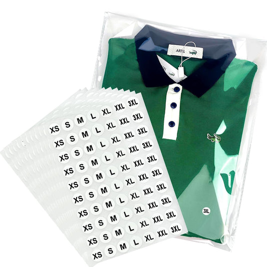 PigPotParty 12" x 15" Clear Plastic T-Shirt Bags with Clothing Size Stickers, 100 Pcs Cellophane Shirt Sleeves Packaging Bags for Small Business, Thick, Self-adhesive & Resealable