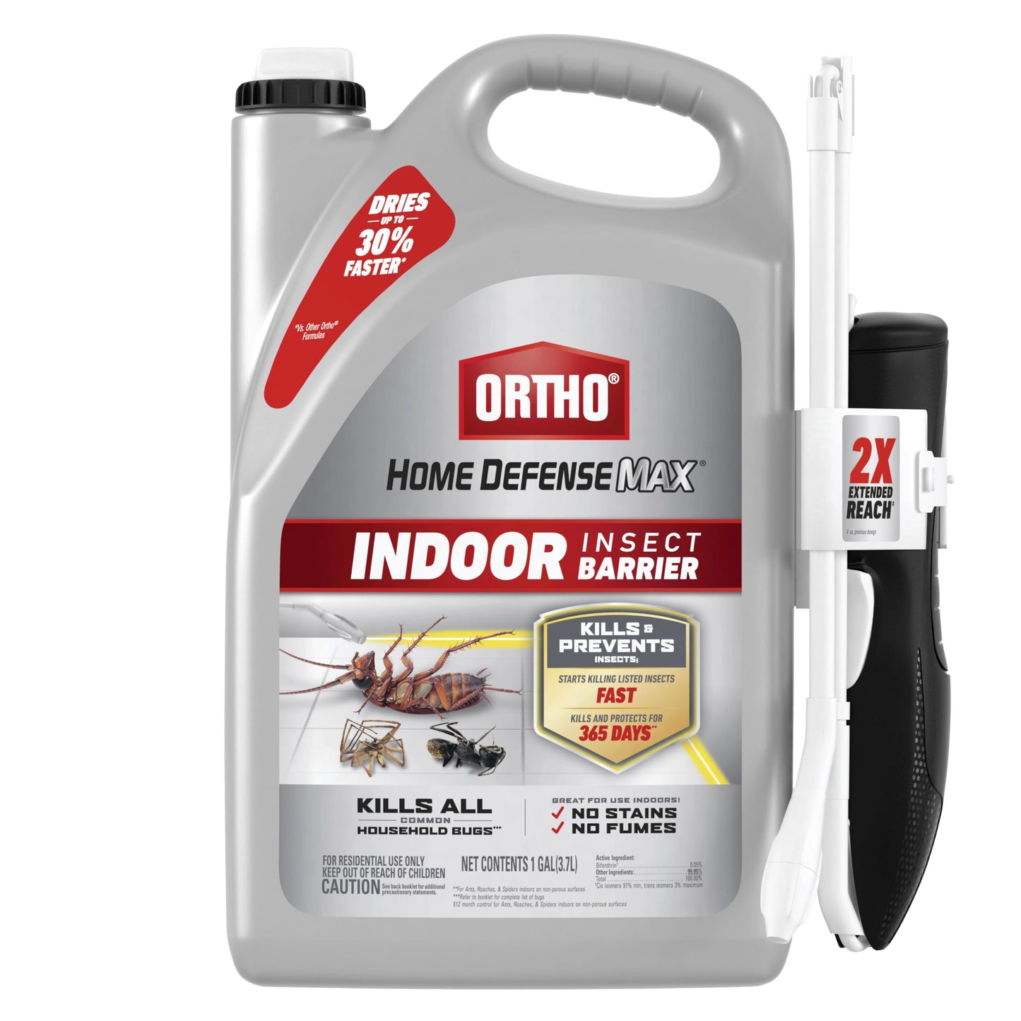 Ortho Home Defense Max Indoor Insect Barrier with Extended Reach Comfort Wand, Kills Ants, Roaches, Spiders, Fleas and Ticks, 1 gal.