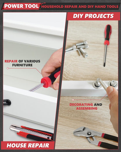 KINGTOOL Home Tool Set Kit - 286 PCS Home Auto Repair Tool Kit with Rolling Tool Box, Mechanic Tool Sets with 21V Max Cordless Power drill, Perfect for Homeowner, Diyer, Handyman