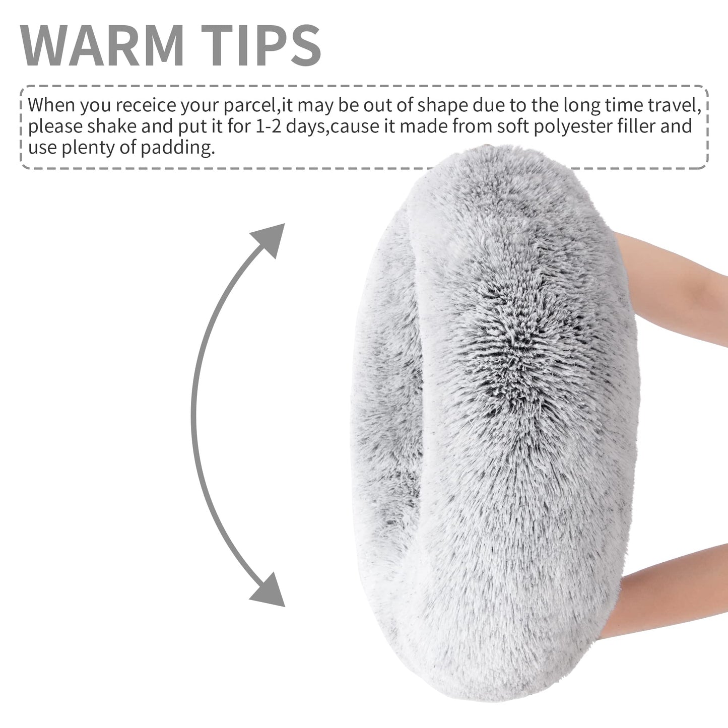 Love's cabin Calming Cat Bed for Indoor Cats, Anti-Anxiety Donut Round Dog Bed, Fluffy Faux Fur Washable Pet Bed for Small Medium Dogs and Cats,Grey,20in