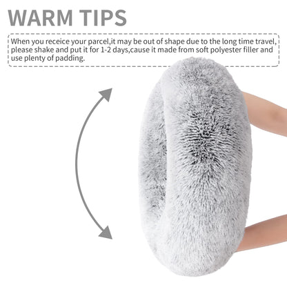 Love's cabin Calming Cat Bed for Indoor Cats, Anti-Anxiety Donut Round Dog Bed, Fluffy Faux Fur Washable Pet Bed for Small Medium Dogs and Cats,Grey,20in