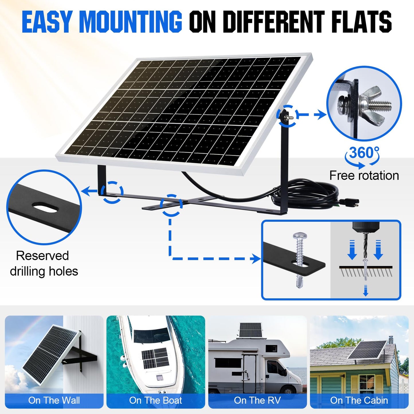 ECO-WORTHY 25 Watts 12V Off Grid Solar Battery Charger Kit: Waterproof Solar Panel + Adjustable Mount Bracket + SAE Connection Cable +10A Charge Controller for Car RV Marine Boat 12V Battery