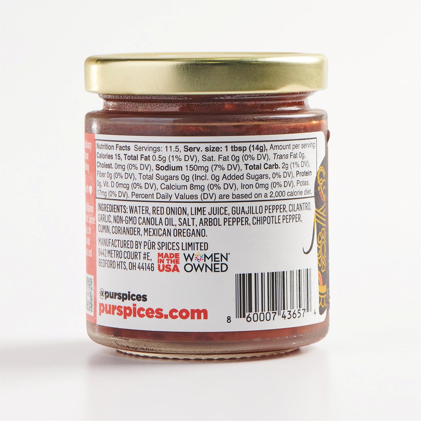 PUR Spices Chipotle Fire Spicy Hot Sauce I Chili Pepper Cooking Paste for Dipping, Chili Seasoning, Taco Sauce, Salsa I Plant Based, Gluten Free, No sugar added, Preservative and Additive Free I 6oz Jar