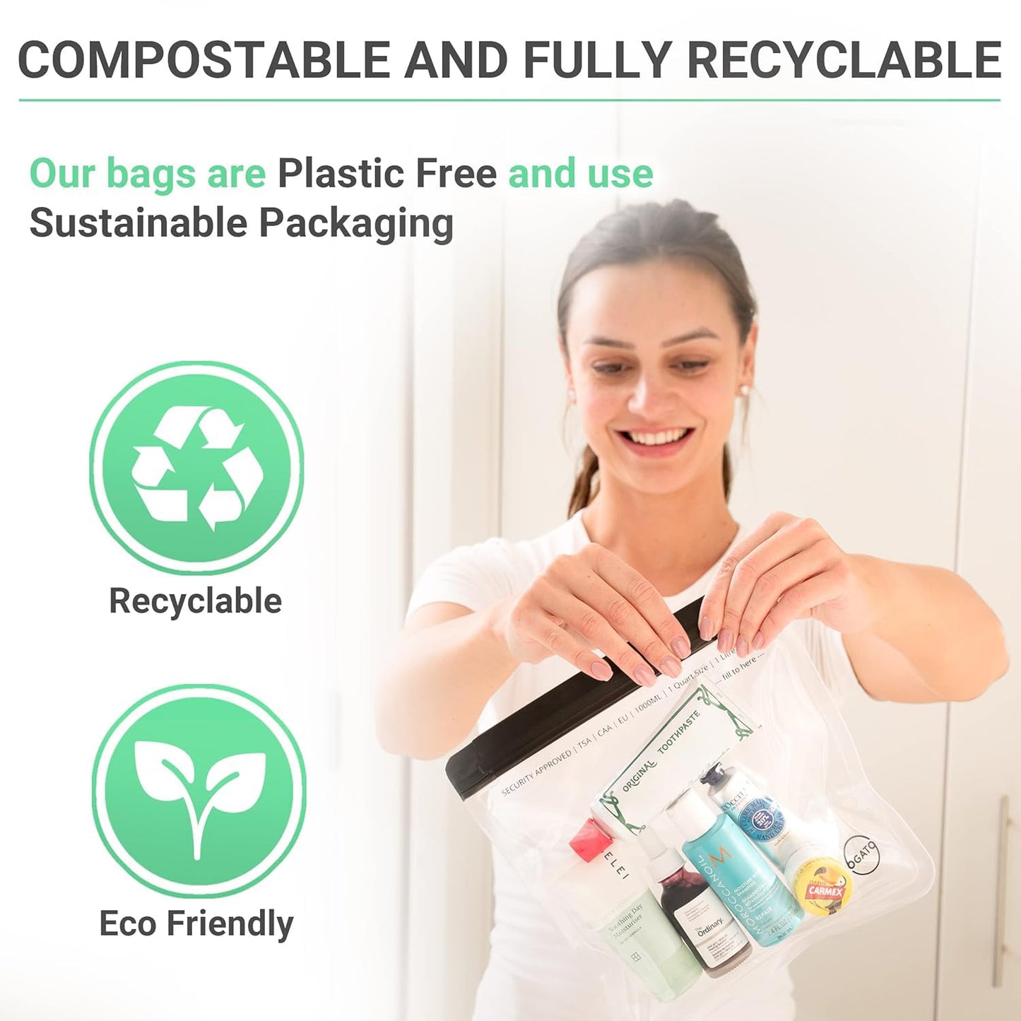 Ogato 3pcs - Clear TSA Approved Toiletry Bag - Our Quart Size Clear Toiletry Bags are Security Approved Worldwide for Liquids & Cosmetics - 100% 3-1-1 Compliant Travel Bags for Toiletries