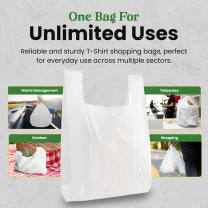 Plastic Bag with Handles | T Shirt | Shopping Bag for Small Business | Recyclable Plastic Grocery Bags | To Go for Food, Groceries & Restaurants | 21" x 11.5", 100-Pack | KitchenDine (100)