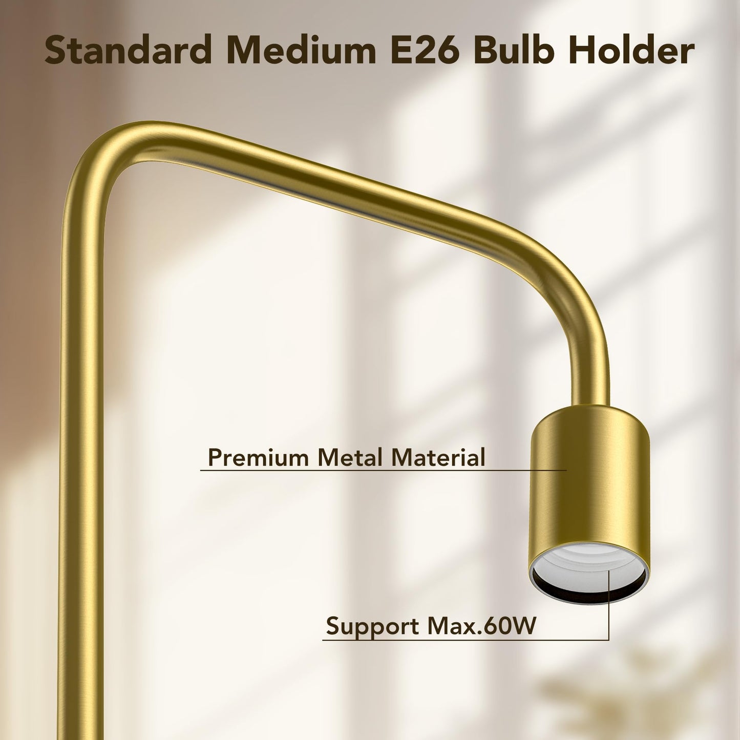 QiMH Industrial Floor Lamp with Light Bulb, Metal Standing Tall Modern Brushed Gold Led Living Room Lamp for Home Decor,Bedroom,Reading,Office(E26 Socket,Foot Switch)