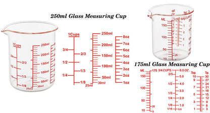 High Borosilicate Glass Measuring Cup Set-V-Shaped Spout，Includes 5ml/15ml/30ml/60ml/120ml/150ml/250ml Glass Measuring Beaker for Kitchen or Restaurant, Easy to Read(Pack of 7)
