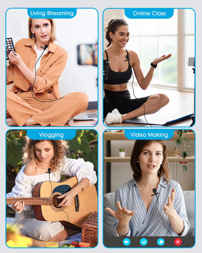 PoP voice 16 Feet Lavalier Microphone for 3.5mm Devices, Android and Camera - Noise Cancelling Lapel Mic TRRS Omni Mic for Phones, TikTok, Video Recording (with a TRS Adapter, 2 Clips and 4 Covers)