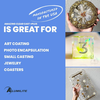 Alumilite Amazing Clear Cast Plus Epoxy Resin Kit for Making and Molding, UV, Plastic Coating, Casting for Countertops, Cups, Tumblers, High-Gloss, Glass Finish - 16 oz (8 oz Part A + 8 oz Part B)