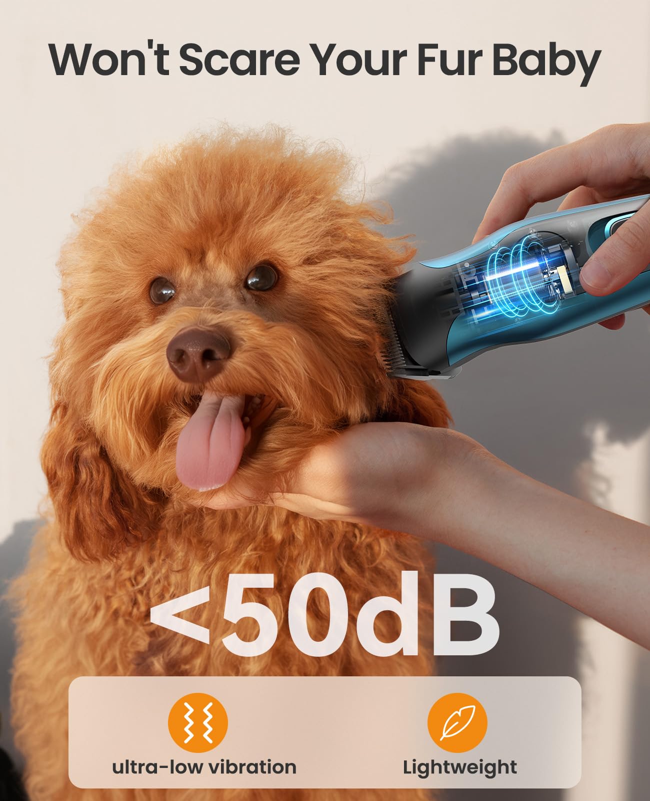 oneisall 2 in 1 Dog Clippers Grooming and Paw Trimmer, Cordless 50dB Quiet Rechargeable 2 Speed Dog Hair Clippers with Detachable Stainless Steel Blade for Small & Large Dogs Pets with Thick Coats