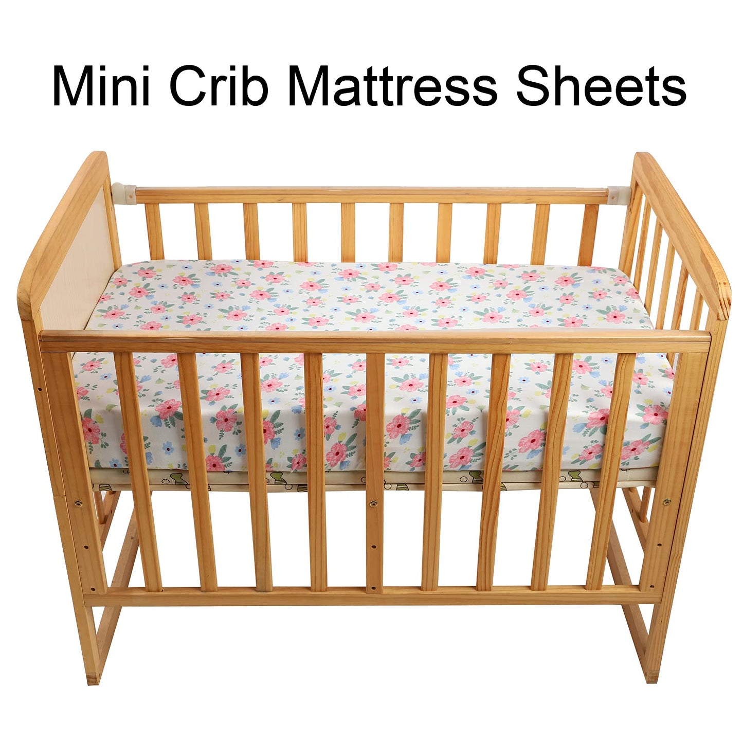 Onacosht Pack n Play Playard Fitted Sheets 2 Pack Set for Baby Girl Soft Stretchy Jersey Knit Portable Mini Crib Mattress Cover, Pink Floral