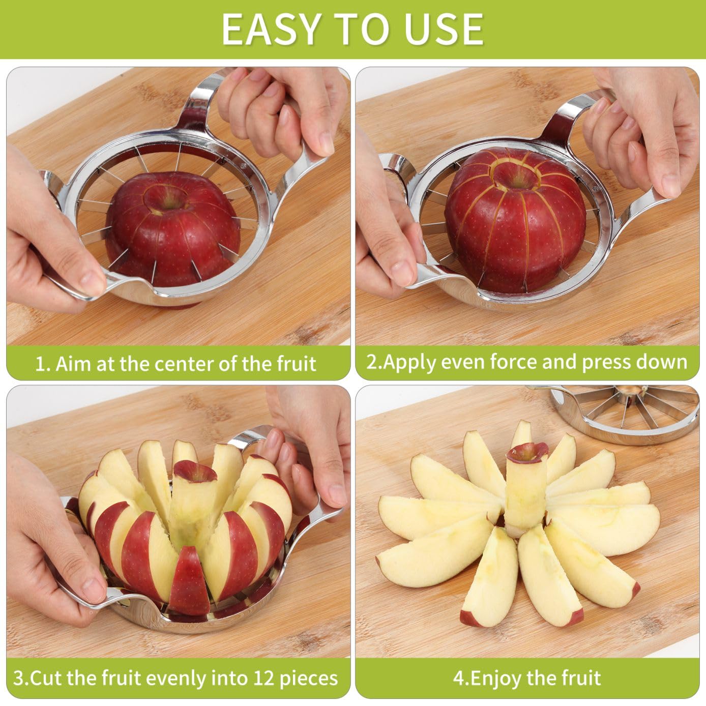 LIIGEMI Apple Slicer,12-Blade Extra Large Apple Corer, Heavy Duty Stainless Steel Apple Cutter and Divider，Easy to Use, Time-Saving.