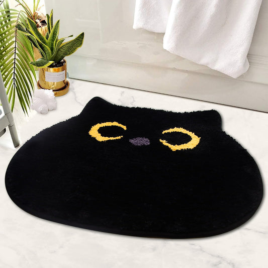 NIGOWAYS Bathroom Rug - Bathroom Mat,Black Cat Rug,Soft Cat Bath Mat,Non Slip Bath Mats for Bathroom Kitchen Bedroom,Home Decorations Gifts(20 * 22inch)