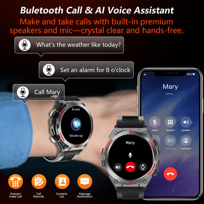 Military Smart Watch for Men With AI Q&A (Answer/Make Call/SMS Reply), 1.52" HD Smartwatch for Android Phones/iPhone, 100+ Sport Mode Fitness Tracker with HR, SpO2, Sleep Monitor, IP68 Waterproof