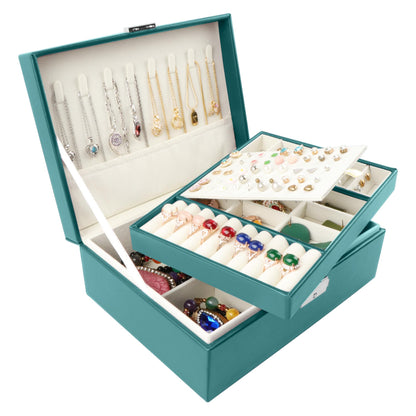 Homeanda Jewelry box 2 layer Jewelry box Leather Jewelry boxes for Women Girls Teens Jewelry organizer box Jewelry Storage box with lock(Green)
