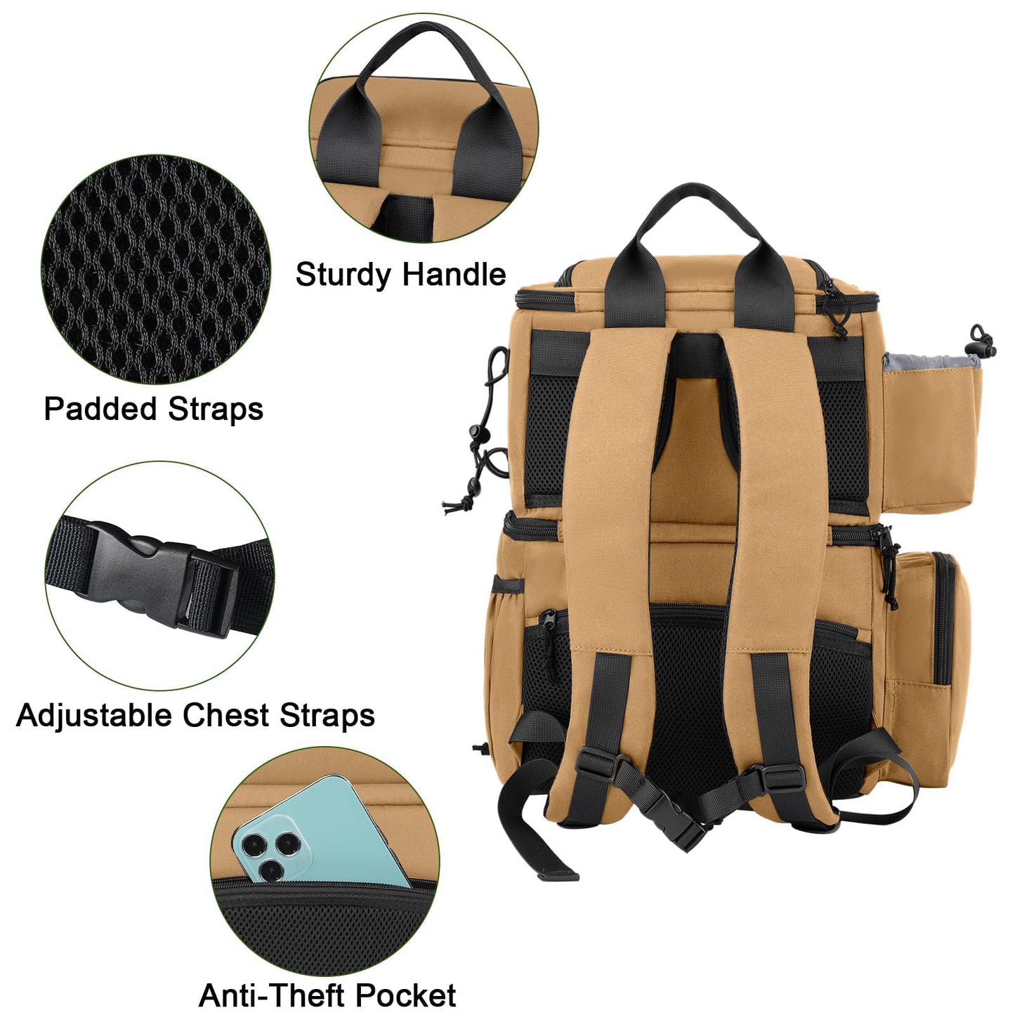 MATEIN Fishing Backpack, Water Resistant Fishing Tackle Box Bag with Rod Holders & Cooler, Gear Gifts for Men