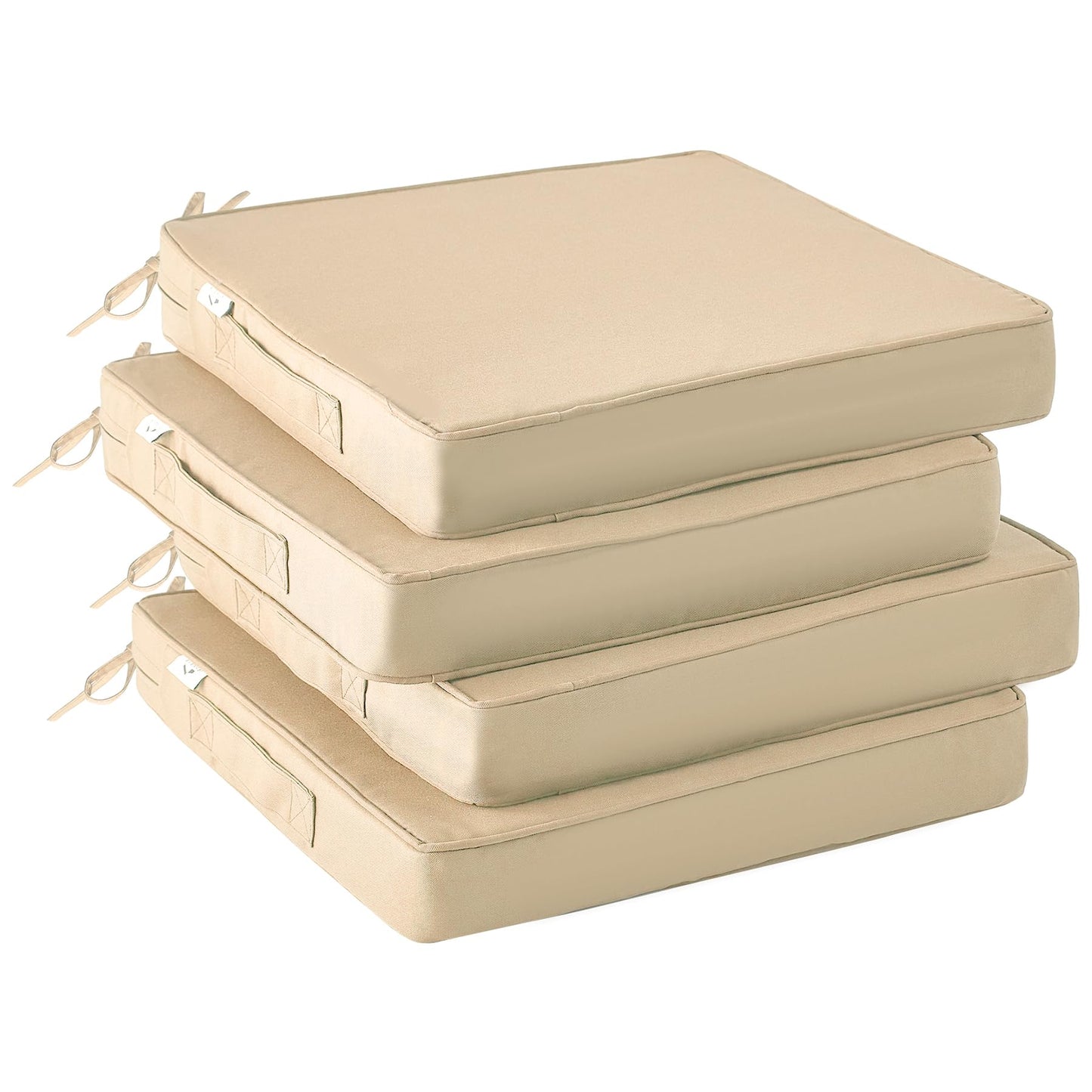 IPYNBAP Outdoor Chair Cushions Set of 4, Waterproof Outdoor Seat Cushions for Patio Furniture, Patio Chair Cushion with Handle and Ties, Square Out Door Chair Pads,19" x 19" x 3", Beige
