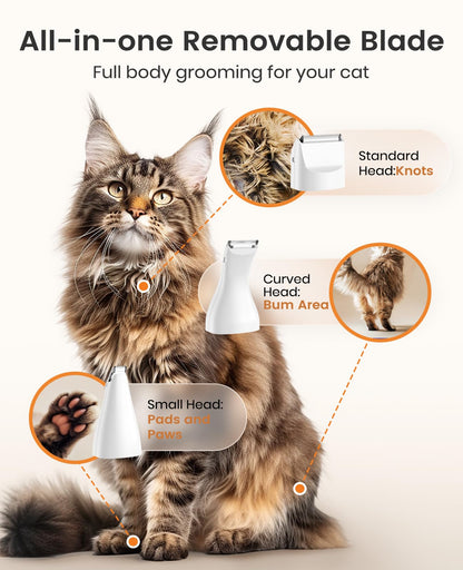 oneisall Cat Grooming Kit, 3 in 1 Quiet Cat Clippers for Thick Matted Paw Hair Trimmer, Heavy Coat Butt Shaver Cordless Pet Clippers Fur Trimmer for Dogs and Other Small Animals at Home Travel