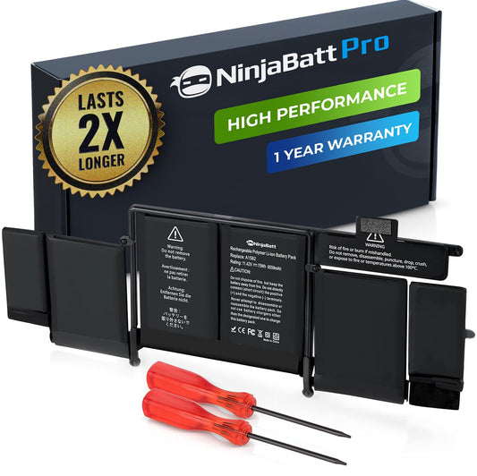 NinjaBatt Battery A1502 A1582 for Apple MacBook Pro Retina 13” A1493 [Early 2015, Mid 2014, Late 2013] - High Performance [75Wh/11.42V]