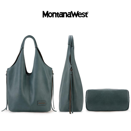Montana West Purses and Handbags Slouchy Hobo Bags for Women Tassel Zipper Shoulder Top Handle Tote Vegan Leather MWC2-195GN