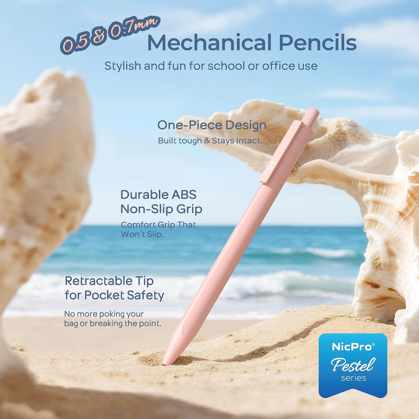 Nicpro 6PCS Pastel Mechanical Pencil Set with Case, Cute Drafting Pencils 0.5mm & 0.7mm with 6 Tubes HB Lead Refills, Erasers, Eraser Refills, Aesthetic School Supplies for Girls Drawing Sketching