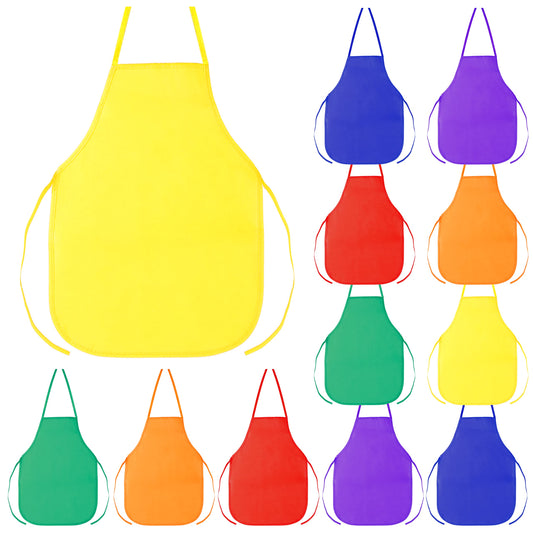 Pllieay 12 Pieces Kids Aprons Fabric Aprons for 3-7 Years Non Woven Kids Artist Apron Applied in Kitchen, Classroom, Community Event, Party, Crafts and Art Painting Activity