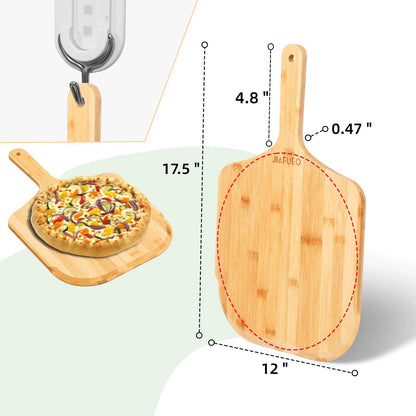 JIAFUEO Pizza Peel 12 inch, Bamboo Pizza Paddle Spatula - Wooden Serving Board, Oven Accessory for Baking Homemade, Wood Cutting Board for Cheese Bread Fruit Vegetables