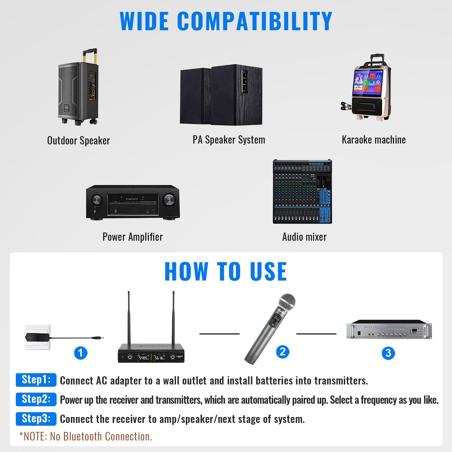 Phenyx Pro Wireless Microphone System, Metal Wireless Mic Set, Handheld Cordless Dynamic Microphones for Singing, Karaoke, Church, 2x30 UHF Tunable Frequencies,200 ft Range (PTU-52-2H)